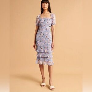 Abercrombie & Fitch Floral Smocked Puff Sleeve Midi Dress
